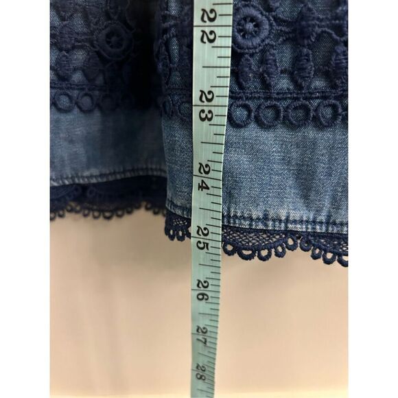 Anthropologie Holding Horses Chambray Blouse with Crochet lace 8 / M boho - Picture 6 of 10